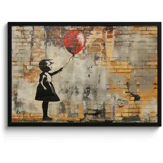 MuchoWow Poster MIT Rahmen Graffiti - Banksy - Mädchen - Straßenkunst 90x60 cm , Sandfarben , Papier , Rechteckig , 90x60 cm , gerahmt , Bilder & Rahmen, Bilder