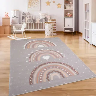 Paco Home Kinderteppich »Eliz 392«, rund, 12 mm Höhe, Kurzflor, Spielteppich, Patchwork-Muster, Motiv Punkte & Regenbogen