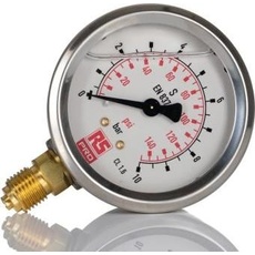 Rs Pro G1/4  Manometer 0bar → 10bar, Ø 63mm Edelst, Messtechnik, Silber