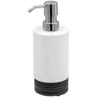 Sadena Seifenspender , Schwarz, Weiß , Holz, Metall, Keramik , Esche , 7x18.5x7 cm , Metallpumpe , Badaccessoires, Seifenspender