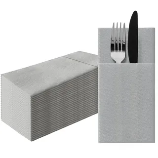 PAW - Servietten aus Airlaid - Stoffähnlich (1/8 pocket) I 25 Stück I Ideal für Hochzeit, Taufe, Kommunion, Geburtstag I Stoffservietten - Einfarbig, Silber I Farbe: Monocolor silver