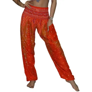 Lofbaz Damen Haremshose Yogahose Pumphose Hippie Hose Boho Kleidung Festival Outfit Sommerhose Leicht Sommer Hosen - Pfauenorange und Rot L