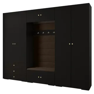Abiks Möbel Garderoben-Set 236,7/300/47 , Schwarz, Braun, Goldfarben , Metall , Nachbildung , 14 Fächer , 300x236.7x47 cm , Garderobe, Garderoben-Sets & Garderoben-Serien, Garderoben-Sets