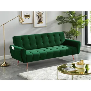 vente-unique Schlafsofa Klappsofa 3-Sitzer - Samt - Tannengrün - POLANI