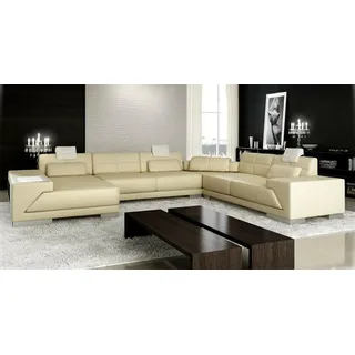 XXL BIG Wohnlandschaft U Form Ecksofa Sofa Couch Polster Garnitur Leder Neu - Beige