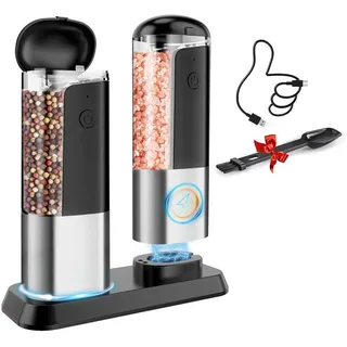 Salz und Pfeffermühle Elektrische Set: Wiederaufladbare Pfeffermühle Elektrische Gewürzmühle Nachfüllbare Salzmühle Automatische Salz und Pfefferstreuer Großes Fassungsvermögen
