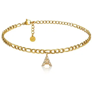 GD GOOD.designs Fußkettchen Gold mit Buchstaben wasserfest I Fußkette für Damen 18K vergoldet - verstellbar (22-27cm) - aus Edelstahl