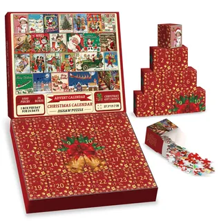 Weihnachten Adventskalender Puzzle 1000 Teile für Erwachsene, Weihnachten Countdown Kalender 2024 Puzzle, Urlaub Weihnachtsmann Puzzle für Erwachsene 1000 Stück