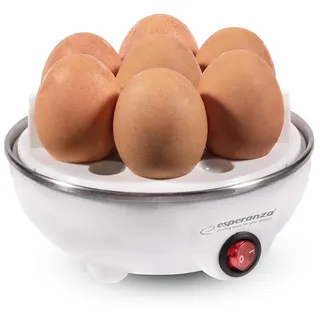 Esperanza Eierkocher für 1 bis 7 Eier mit Einsatz, Messbecher, Stechhilfe, auto. Abschaltung - Weiß, Polypropylen