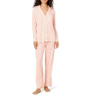 Amazon Essentials Damen Pyjama-Set aus elastischem Modal mit langärmeligem Oberteil mit Knopfleiste vorn und Langer Hose