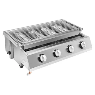 Gasgrillplatte - 4-Brenner Gasgrill - Edelstahl - Tischgerät - Für Camping, Garten und Outdoor-Kochen - Grau - Grau