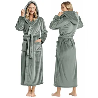 NY Threads Bademantel für Damen, mit Kapuze, Plüsch-Fleece, langer Bademantel für Damen, flauschig weicher Damen-Bademantel