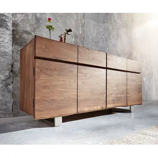 DELIFE Sideboard Live-Edge 172 cm Akazie Braun 4 Türen 4 Schübe - Braun, Silber