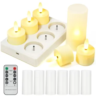 TechKen 6 Stück Wiederaufladbare LED Teelichter Kerzen mit Fernbedienung 4H/6H Timerfunktion,Elektrische LED Teelicht Aufladbar Flackernde Flammenlose Kerzen für Weihnachten,Halloweeny (Stil 3)
