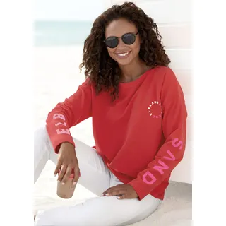 Sweatshirt ELBSAND "Anvor", Damen, Gr. M (38), rot, angeraute Sweatware, Obermaterial: 95% Baumwolle, 5% Elasthan, unifarben, figurumspielend hüftlang, Rundhals, Sweatshirts Sweatshirt, mit Logoprints auf den Ärmeln, sportlich-casual