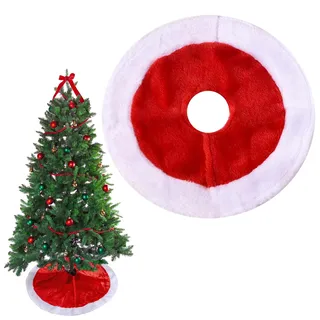 Mini Weihnachtsbaumdecke Rund, 38cm Weihnachtsbaum Rock, Klein Baumrock Plüsch Weihnachtsbaum Röcke, Christbaum Decke für Weihnachtsbaum Untere Dekoration, Urlaubs Deko (Rot Weiß-A)