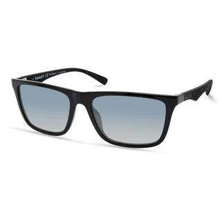 Timberland TBA9264 Herren Sonnenbrille, Casual Sonnenbrille in Leichtem Design, Rechteckige Linsenform, Rauchpolarisierte Gläser, Glänzendes Schwarz.