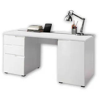bega office Stella Trading SPICE Schreibtisch mit Schubladen, Hochglanz Weiß - Bürotisch Computertisch fürs Homeoffice mit Stauraum und praktischer Tabletleiste - 158 x 76 x 67 cm (B/H/T)