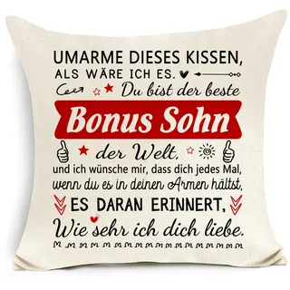 Awyuan Bonus-Sohn-Geschenk von Stiefmutter und Stiefvater Umarme Dieses Kissen als wäre ich es Wohnaccessoire Kissenbezug für Bonus-Sohn Geburtstag Weihnachten Abschlussgeschenk