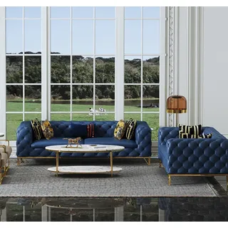 Ledersofa Sofagarnitur 3+2 Sitzer Set Garnitur Polstersofa Couch Sofa Couch Neu - Dunkelblau