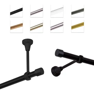 Gardinenstange 19 mm mit Endkappen, einfache Montage an Wand/Decke, 1-läufig, Schwarz Matt, 160 cm - Schwarz