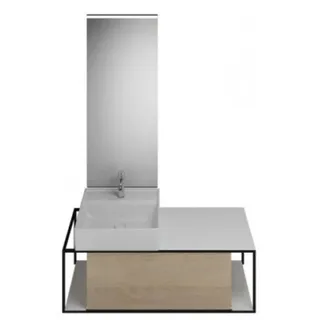 burgbad Junit Set Keramik-Waschtisch inklusive Waschtischunterschrank, Version rechts, inklusive Leuchtspiegel SFLF120, Breite: 1200mm, SFLF120RF3150G0175, Farbe: Eiche Dekor Cashmere / Eiche Dekor