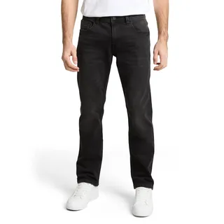 5-Pocket-Jeans TOM TAILOR "MARVIN", Herren, Gr. 32, Länge 32, used schwarz stone schwarz denim, Denim/Jeans, Obermaterial: 75% Baumwolle, 20% Polyester, 3% Viskose, 2% Elasthan, straight fit, Jeans 5-Pocket-Jeans, mit kleinem Logo-Print