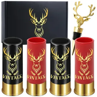 Schnapsgläser mit Hirschkopf, Jäger Geschenke Enthält 4 Vintage Spirituosen & 1 Schöne Hirschkopf Flaschenstecker, Geschenke für Jäger Männer, Kleine Schnapsbecher mit Geschenkbox Heimdekoration