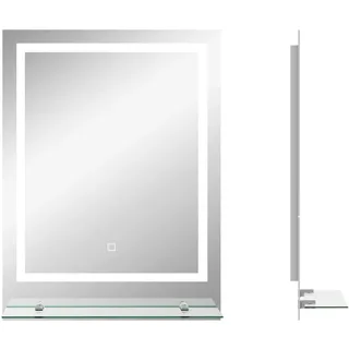 kleankin Badspiegel mit Beleuchtung, Wandspiegel mit 3 Lichtfarben, Anti-Beschlag , Transparent , Glas , 50x2.7x70 cm , Badezimmer, Badezimmerspiegel, Badspiegel