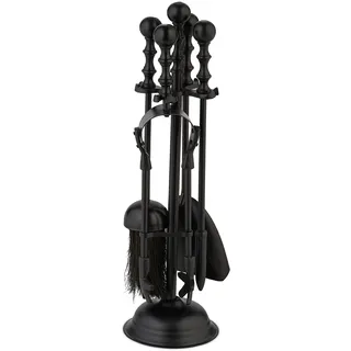 Relaxdays Kaminbesteck 5-teilig Aluminium Metall Eisen 0,42 x 0,14 m Schwarz