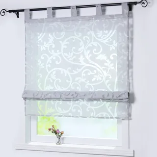 Joyswahl Raffrollo Ausbrenner Raffgardinen Schlaufen Jessica Grau 120x140 | Gardinen transparent, Rollo, 1er Pack, Schlaufenrollo, Bändchenrollo landhaus, Fensterrollo innen, Lichtdurchlässig