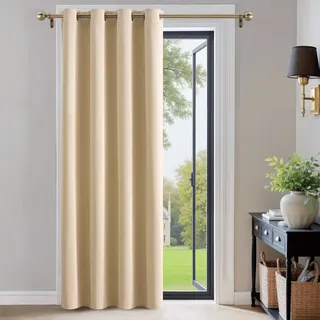 PONY DANCE Blickdichte Vorhänge mit Ösen Gardinen Kinderzimmer Türvorhang 1 Stück H 200 x B 140 cm Thermovorhang Verdunkelungsvorhang Wohnzimmer Modern, Biscotti Beige