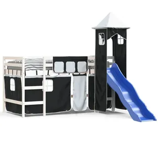 vidaXL Hochbett Inas 80 x 200 cm Kiefer massiv schwarz-weiß