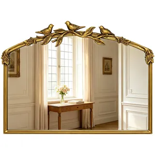 Awhtixbo Gold Vintage Wandspiegel 80x60H cm, Bogen Barock Spiegel für Bad | Vintage Bogen-Wandspiegel, Eisenrahmen, Wanddeko für Wohnzimmer, Bad & Flur