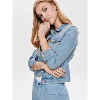 Jeansjacke ONLY "ONLTIA DNM JACKET LB BEX179 NOOS", Damen, Gr. 40, blau (light blau denim), Denim/Jeans, Obermaterial: 98% Baumwolle, 2% Elasthan, unifarben, sehr figurbetont normal, Manschette, Jacken Jeansjacke, in modischer Waschung, Topseller