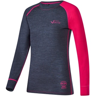 Black Crevice Damen Langarmshirt aus Merino Wolle in 38 - anthrazit/pink I Funktionsshirt atmungsaktiv I Funktionsunterwäsche I Base Layer I Long Sleeve I Skiunterwäsche