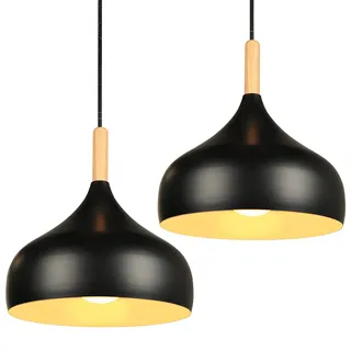 iDEGU Hängelampe Retro 24cm Hängeleuchte Moderne Skandinavisch E27 Deckenleuchte aus Metall Holz Pendelleuchte für Schlafzimmer Esszimmer Küche Wohnzimmer (Schwarz, 2 Stücke)
