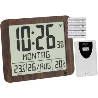 TFA Dostmann 60.4518.08 Digitale Funk-Wanduhr mit Temperaturanzeige (braun mit Batterien)