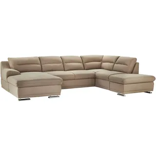 Mivano Wohnlandschaft Coast / Große Sofagarnitur in U-Form / Mit Recamiere links und Ottomane rechts / 334 x 88 x 217 / Mikrofaser: mud