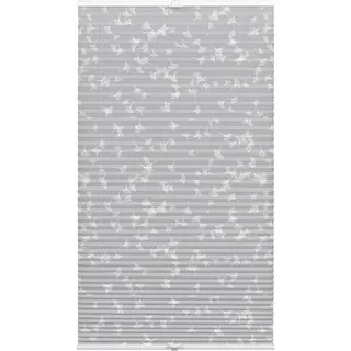 GARDINIA Plissee zum Klemmen, Blickdichtes Faltrollo, Alle Montage-Teile inklusive, Plissee verspannt mit Zwei Bedienschienen, Japandi Ginkgo Oesyter Mushroom, Grau/Weiß, 90 x 130 cm