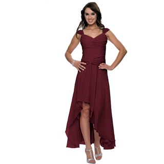 Astrapahl Damen Cocktail Kleid mit schönen Raffungen, Knielang, Einfarbig, Gr. 34, Rot (Weinrot)