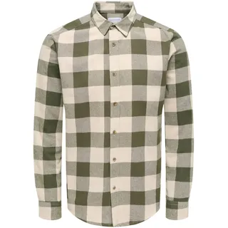 Kariertes Holzfäller Hemd Basic Langarm Flanellhemd Freizeit Karo Slim Fit Shirt Baumwolle ONSGUDMUND, Farben:Grün, Größe Hemd:S