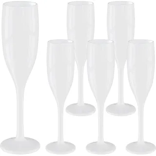 WELLGRO Sektgläser Set 150 ml Kunststoff weiß bruchsicher BPA-frei Mehrweg Champagnergläser Sektkelche Stielglas, Stückzahl:6 Stück