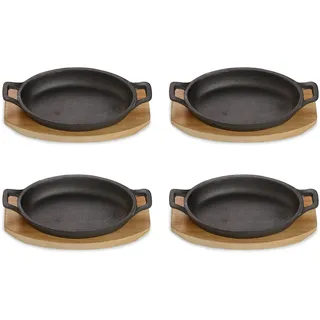 Echtwerk Servierschalen Set aus Gusseisen, Servierpfännchen, Auflaufform mit Servierbrett, Grillpfanne, Bereits eingebrannt, Für Backöfen, Grill, und BBQ geeignet, zum Servieren, Big-Edition, 4tlg