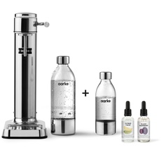 Aarke Geschenkset | Carbonator 3 Wassersprudler, Edelstahl, mit PET-Flasche (800ml) + Kleine PET-Flasche (450ml) + 2 x Aromatropfen