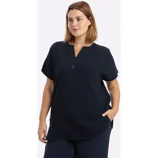 Longbluse SHEEGO, Damen, Gr. 56, schwarz (tiefblau), 100% Baumwolle, unifarben, Rundhals, Blusen Longbluse
