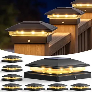 VOLISUN 8 Stück Solar Pfostenkappe für den Außenbereich, wasserdicht, Solarzaun Pfostenleuchten für 8 x 8 9 x 9 10 x 10 cm Holz/Vinyl Pfosten, Solarlampe Außen Säulenlampe für Garten Terrasse Veranda