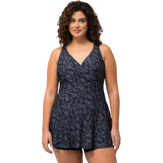 Ulla Popken Damen Badekleid April Mit Shorts, Blätter Badeanzug, Schwarz, 62 EU