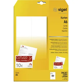 Sigel Postkarten A6, 185 g/m2, 20 x), Kopierpapier, Weiss