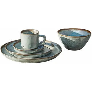 LOBERON Geschirr 30er Set Biarré, türkis/braun | Bewusst unebenes Design, Ursprünglicher, mediterraner Charakter, Hochwertiges Steinzeug